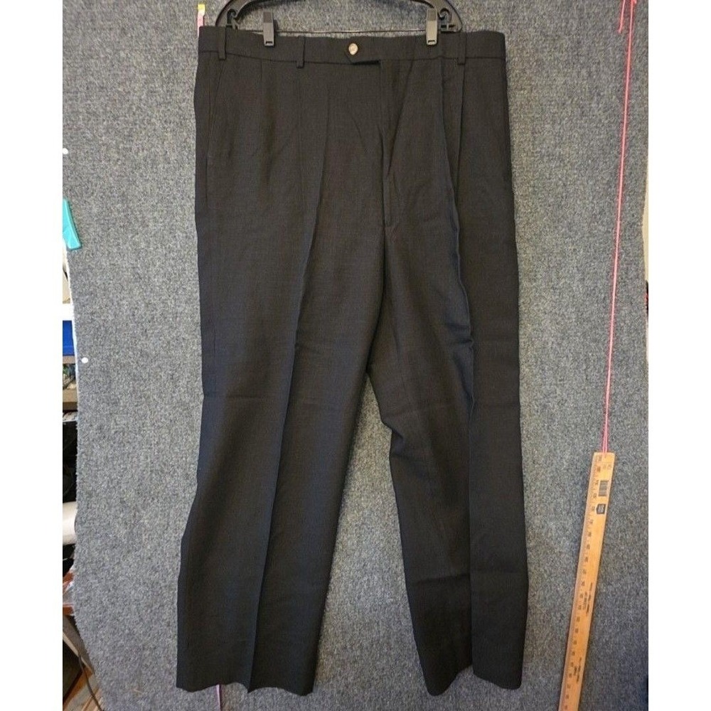 Paul Fredrick Dress Pants Mens 44x38 Black Linen Blend Classic Pleated Big Tall